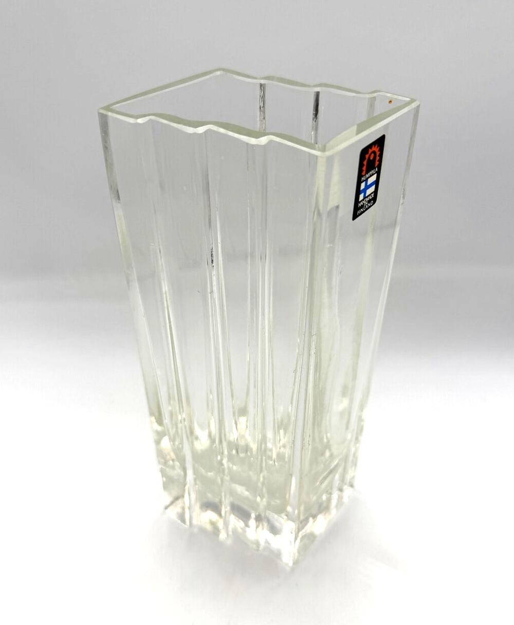 Vintage MCM Mid Century Humppila Art Deco Glass Vase Handmade in Finland 9"
